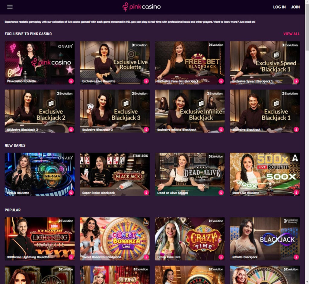 Pink Casino desktop live dealer games screenshot displaying tables including blackjack, roulette and baccarat – tested Pink Casino desktop live dealer games screenshot displaying tables including blackjack, roulette and baccarat – tested