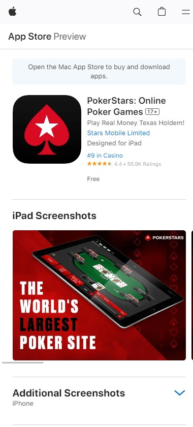PokerStars Casino mobile app homepage screenshot showing main lobby and navigation on iOS – tested