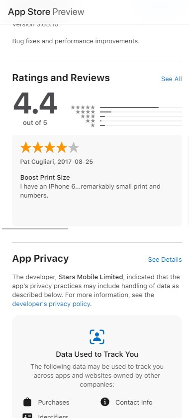 PokerStars Casino mobile app screenshot showing reviews on iOS – tested