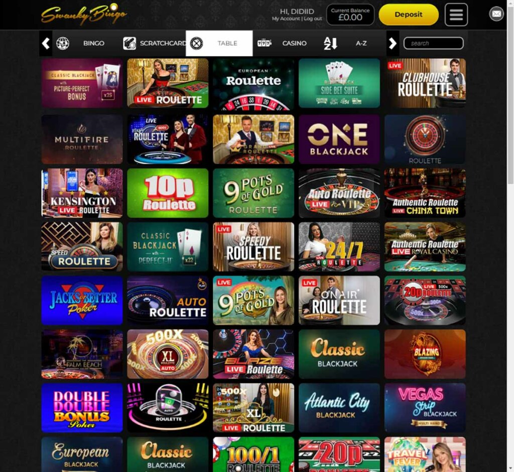 Swanky Bingo desktop live games screenshot – tested