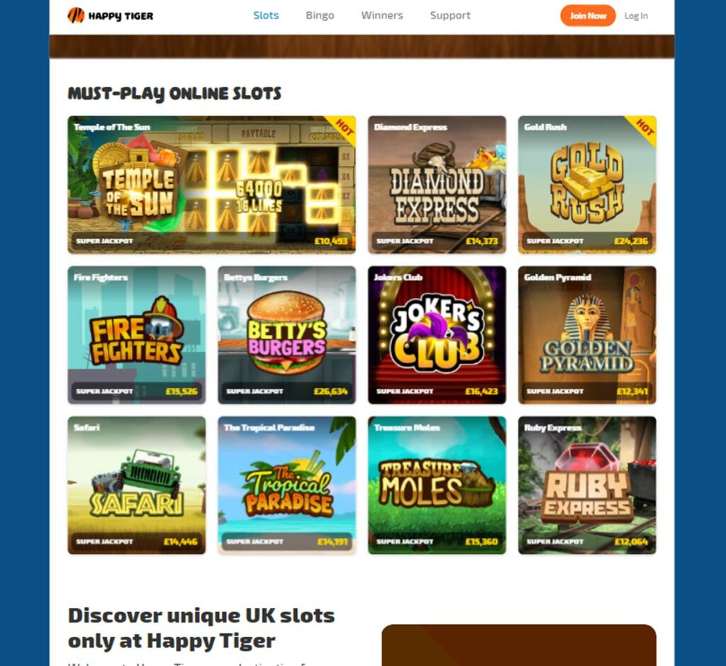 Happy Tiger Casino desktop interface screenshot showing slots lobby with featured titles, categories and popular games – tested Happy Tiger Casino desktop interface screenshot showing slots lobby with featured titles, categories and popular games – tested