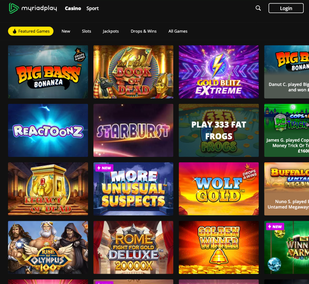 MyriadPlay Casino desktop homepage screenshot showing main lobby with navigation menu, featured games and promotional banners – tested MyriadPlay Casino desktop homepage screenshot showing main lobby with navigation menu, featured games and promotional banners – tested
