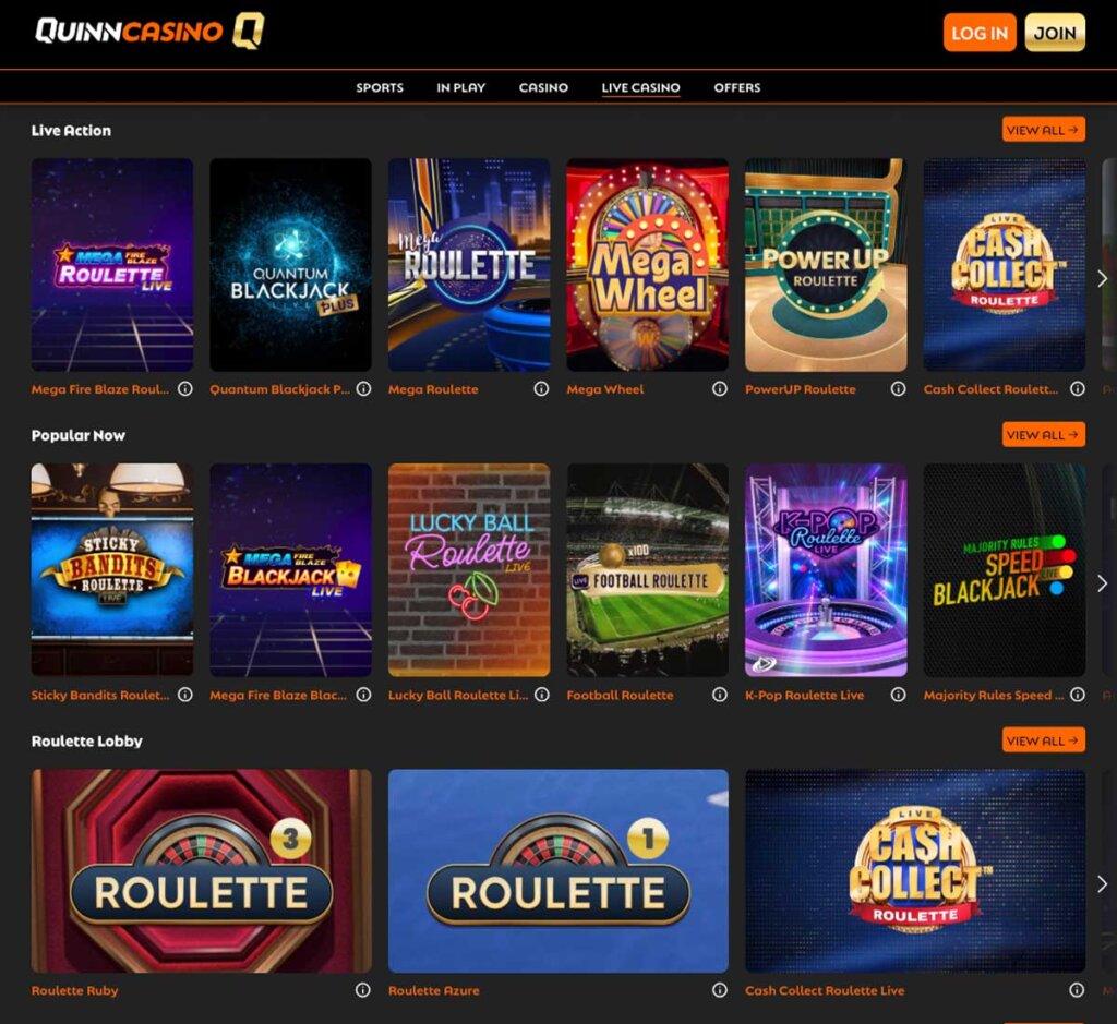 Quinn Casino desktop live dealer games screenshot displaying tables including blackjack, roulette and baccarat – tested Quinn Casino desktop live dealer games screenshot displaying tables including blackjack, roulette and baccarat – tested