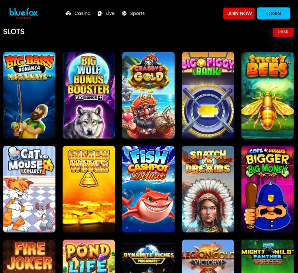 BlueFox Casino desktop interface screenshot showing slots variety review with featured titles, categories and game providers – tested BlueFox Casino desktop interface screenshot showing slots variety review with featured titles, categories and game providers – tested