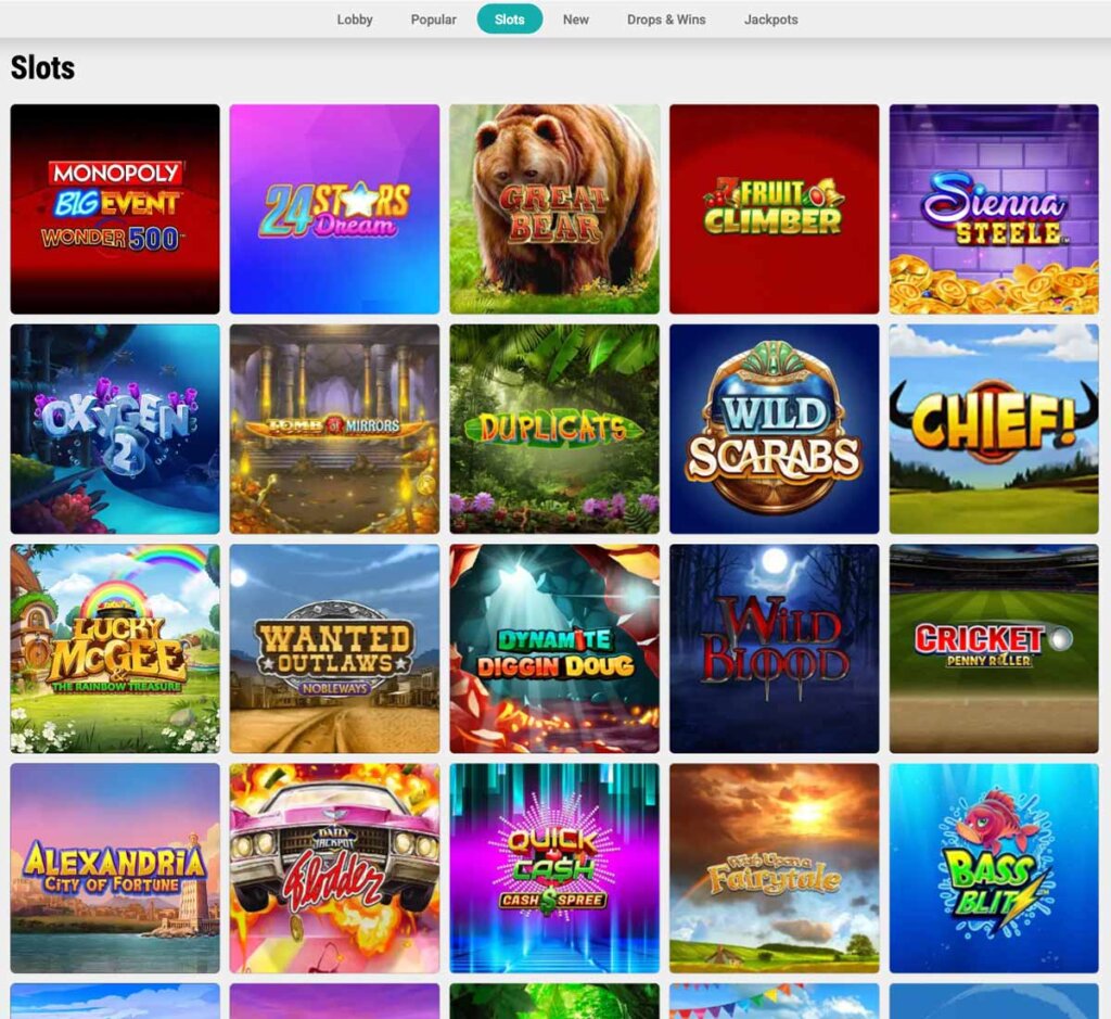 Karamba Casino desktop interface screenshot showing slots variety with featured titles, categories and game providers – tested