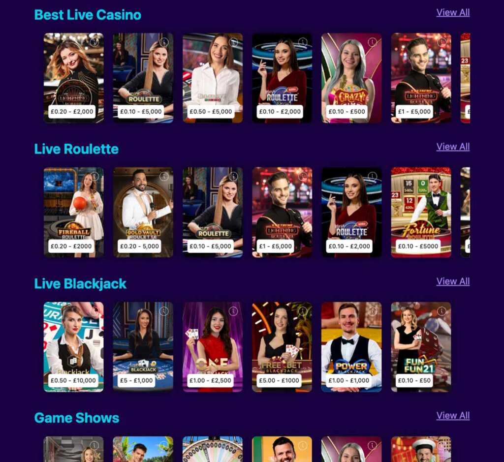 Magical Vegas Casino desktop live dealer games screenshot displaying tables including blackjack, roulette and baccarat with lobby navigation – tested