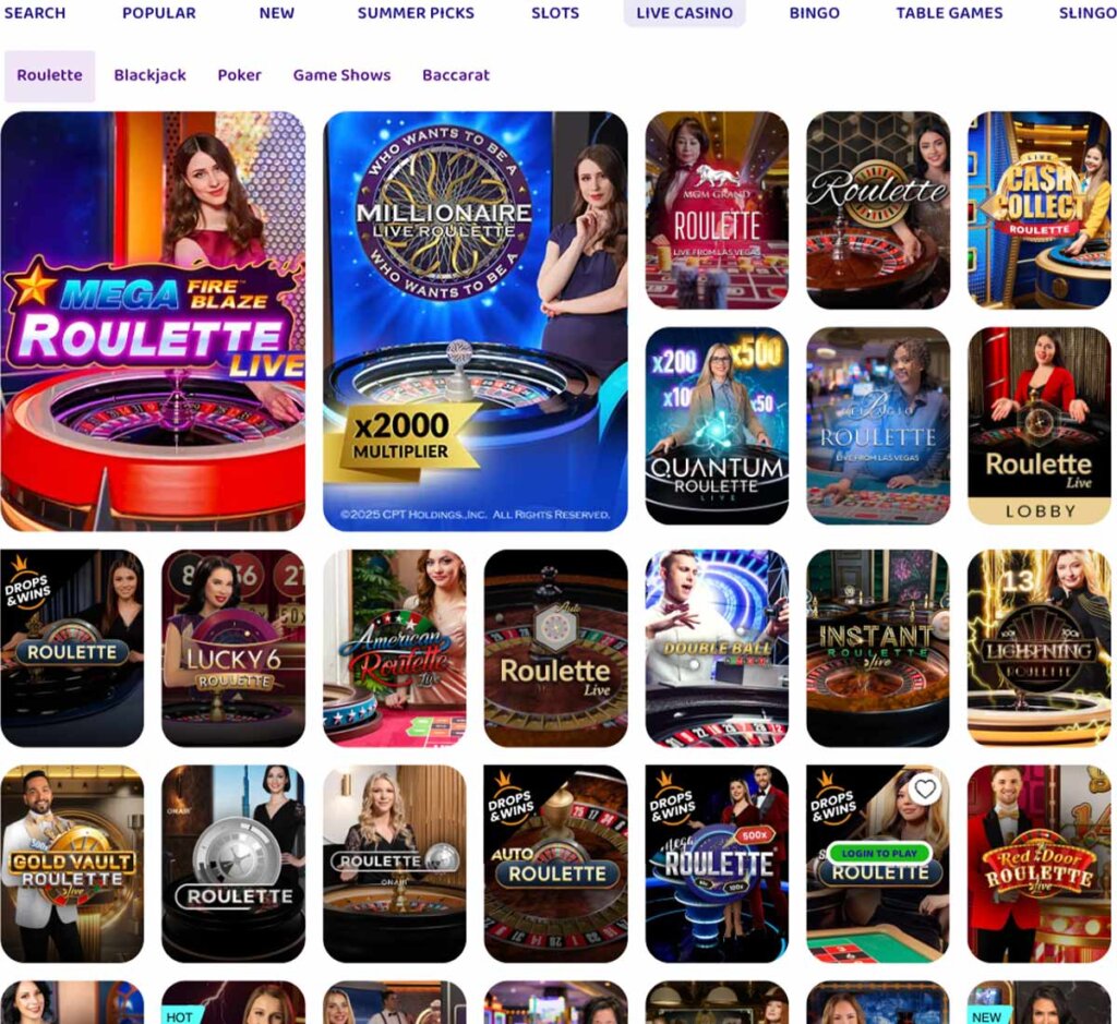 Peachy Games Casino desktop live dealer games screenshot displaying tables including blackjack, roulette and baccarat – tested