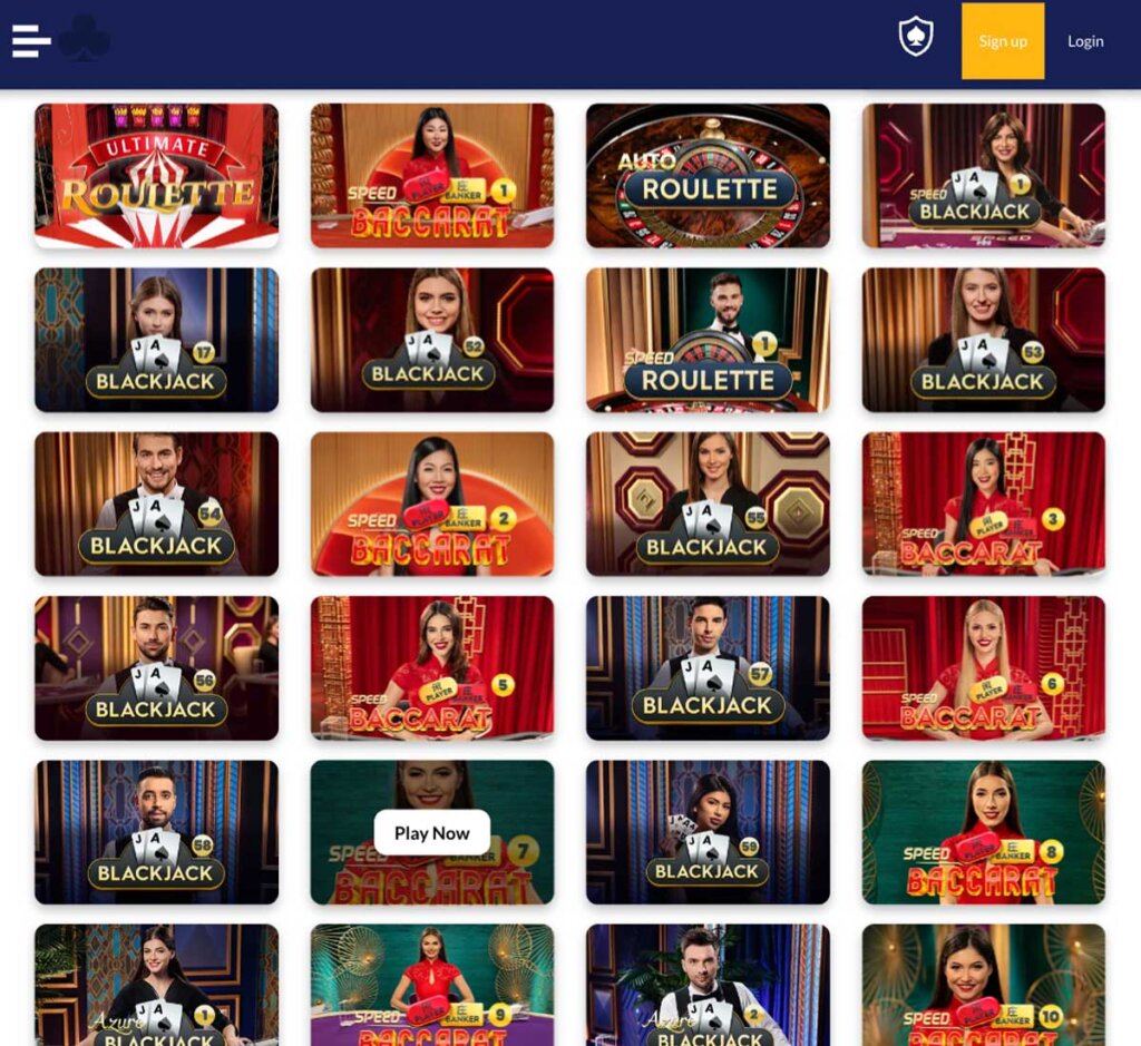 PlayUK Casino desktop live dealer games screenshot displaying tables including blackjack, roulette and baccarat – tested