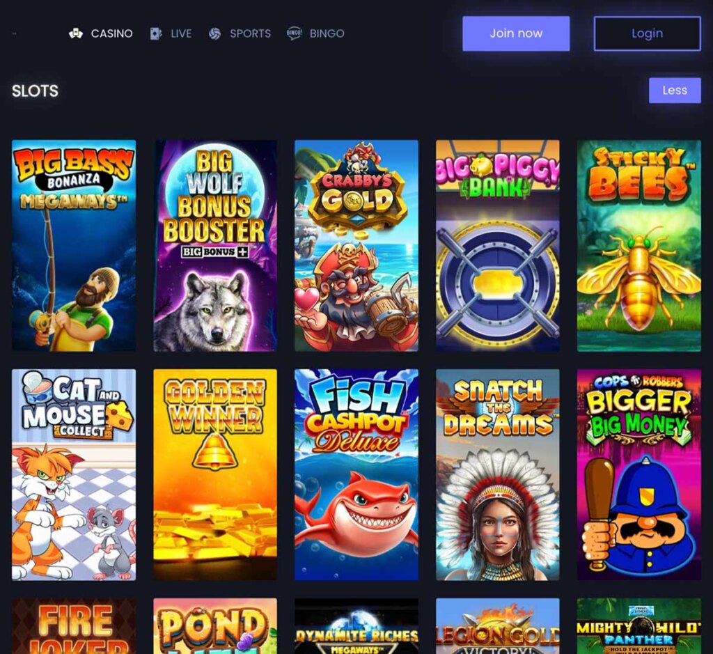 Fruity King Casino desktop interface screenshot showing slots variety review with featured titles, categories and game providers – tested