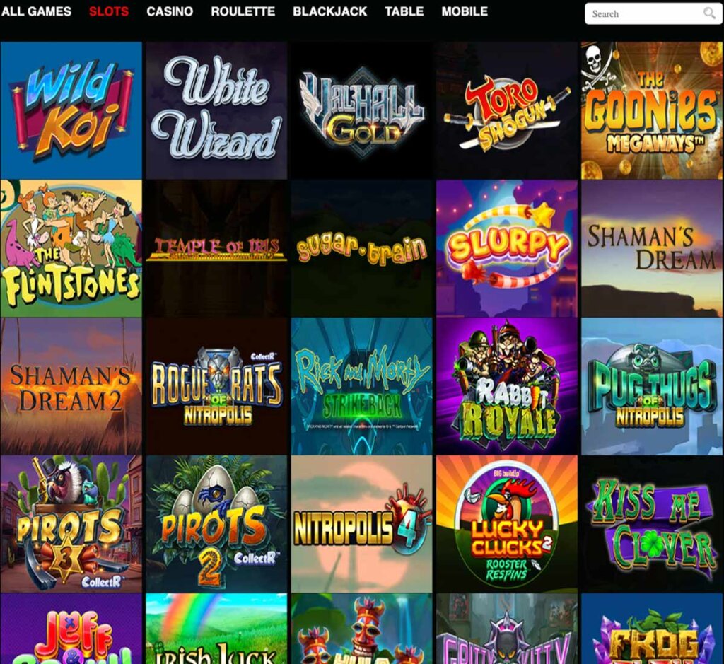 Fruity Wins Casino desktop interface screenshot showing slots variety review with featured titles, categories and game providers – tested