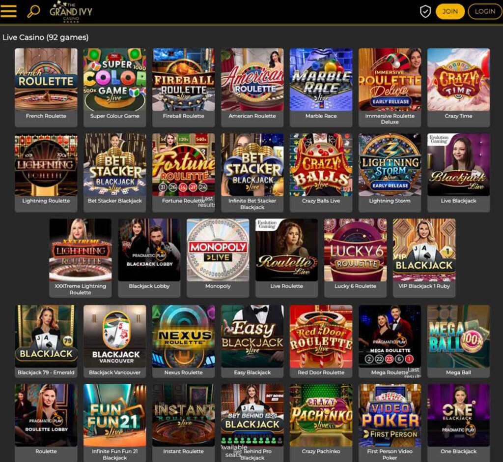 Grand Ivy Casino desktop live dealer games screenshot – tested Grand Ivy Casino desktop live dealer games screenshot – tested