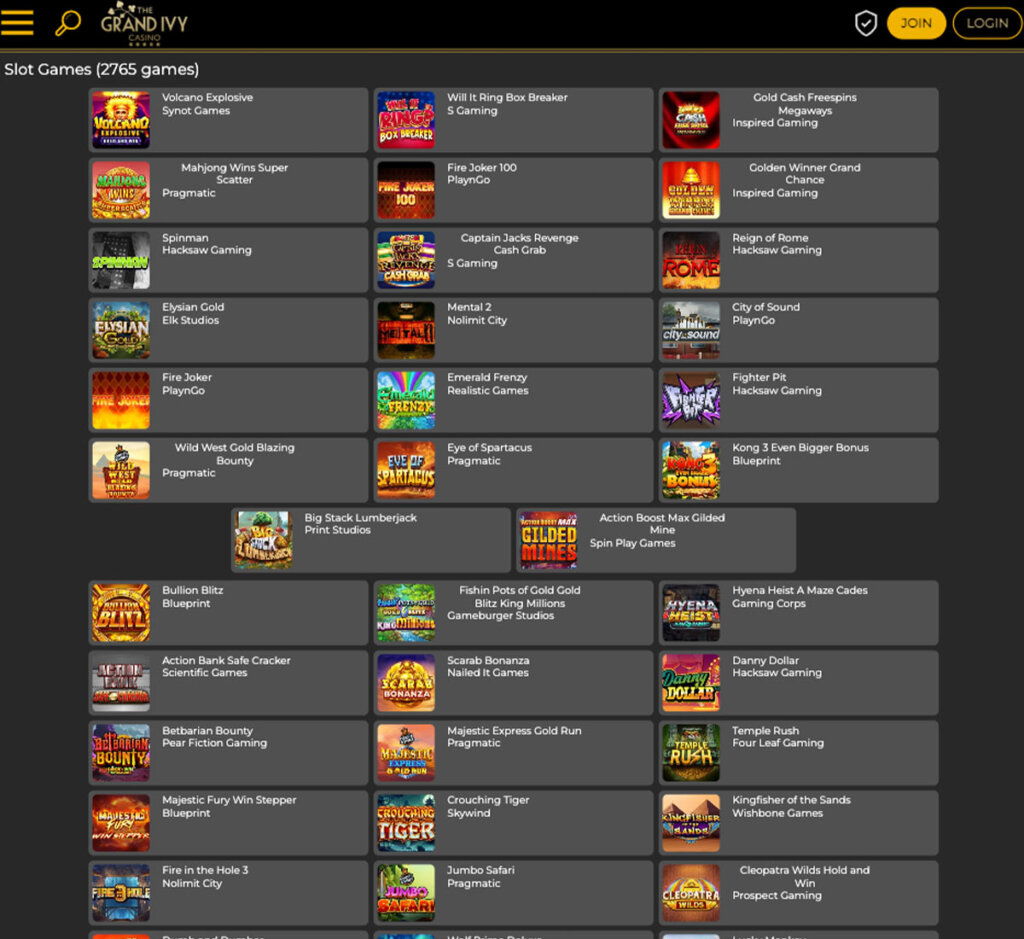 Grand Ivy Casino desktop slots variety screenshot – tested Grand Ivy Casino desktop slots variety screenshot – tested