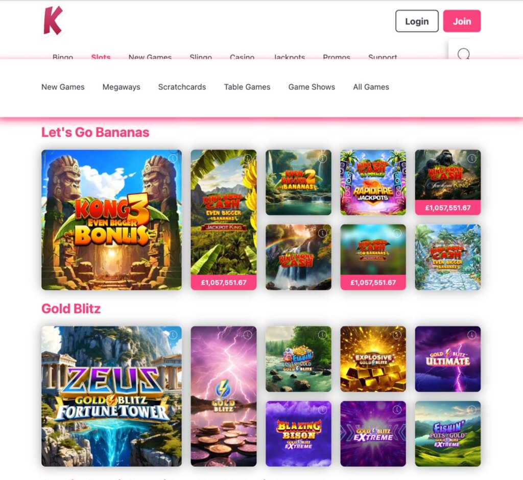 Kitty Bingo Casino desktop interface screenshot showing slots variety with featured titles, categories and game providers – tested Kitty Bingo Casino desktop interface screenshot showing slots variety with featured titles, categories and game providers – tested