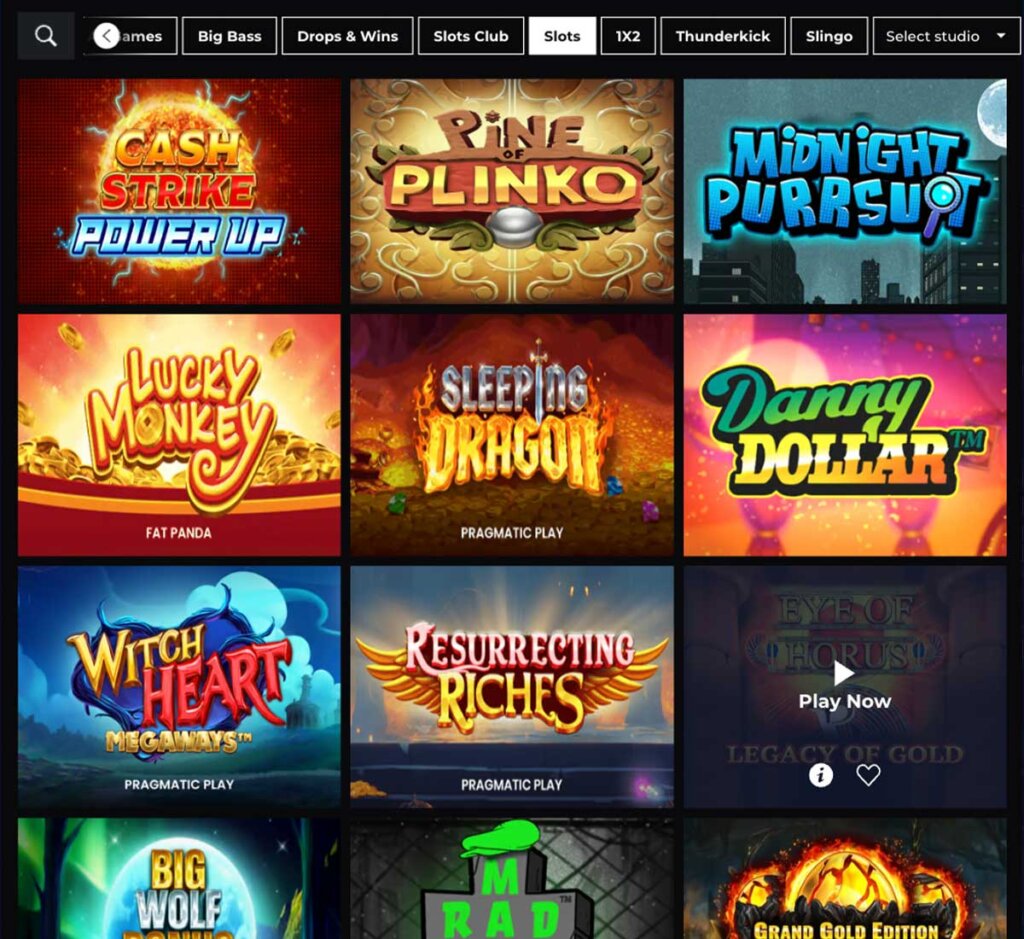 NRG.bet Casino desktop interface screenshot showing slots variety with featured titles, categories and game providers – tested