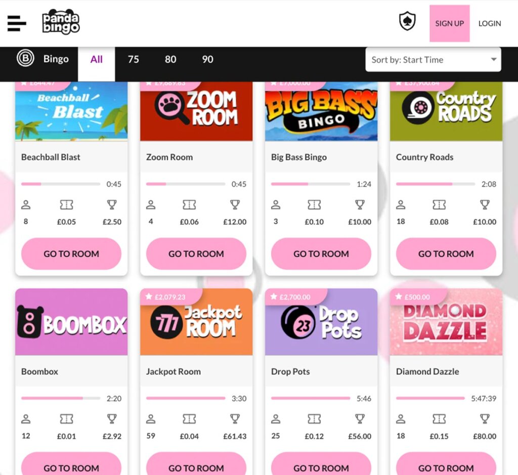 Panda Bingo Casino desktop homepage screenshot showing main lobby, featured games and navigation menu – tested