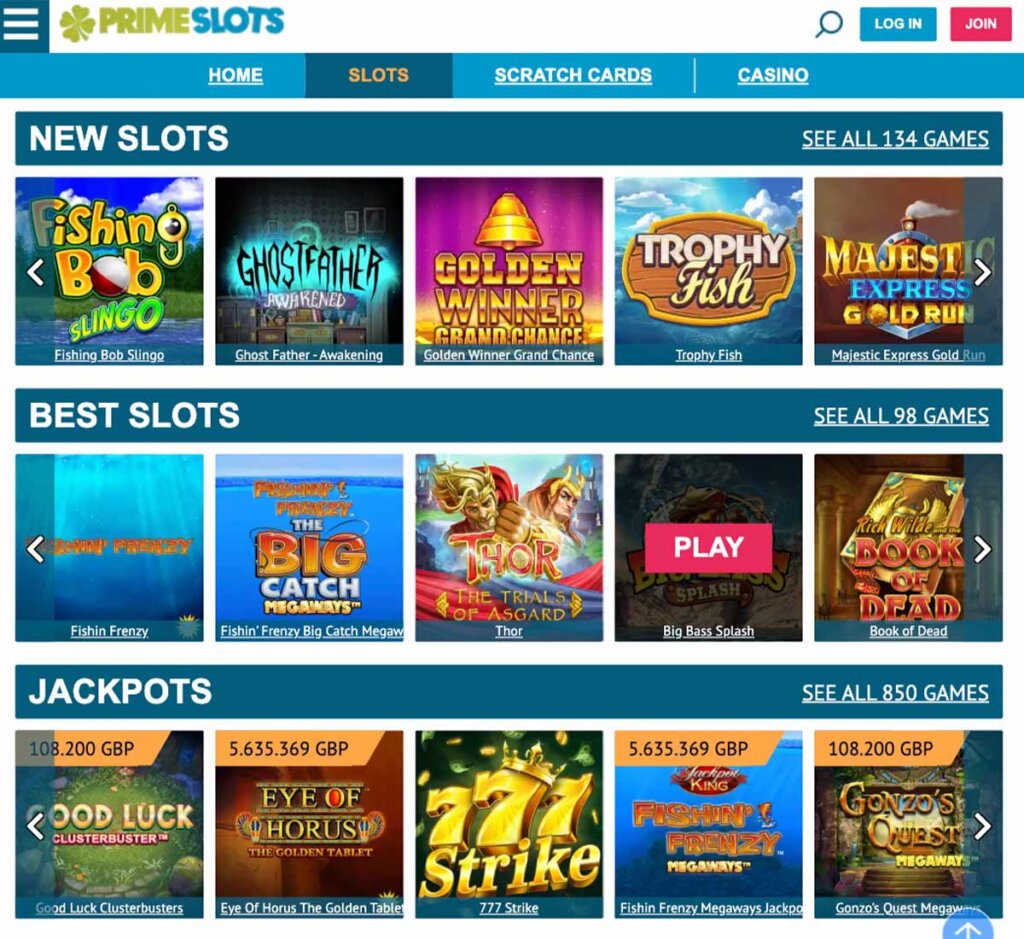 Prime Slots Casino desktop slots screenshot showing featured games, categories and navigation – tested Prime Slots Casino desktop slots screenshot showing featured games, categories and navigation – tested