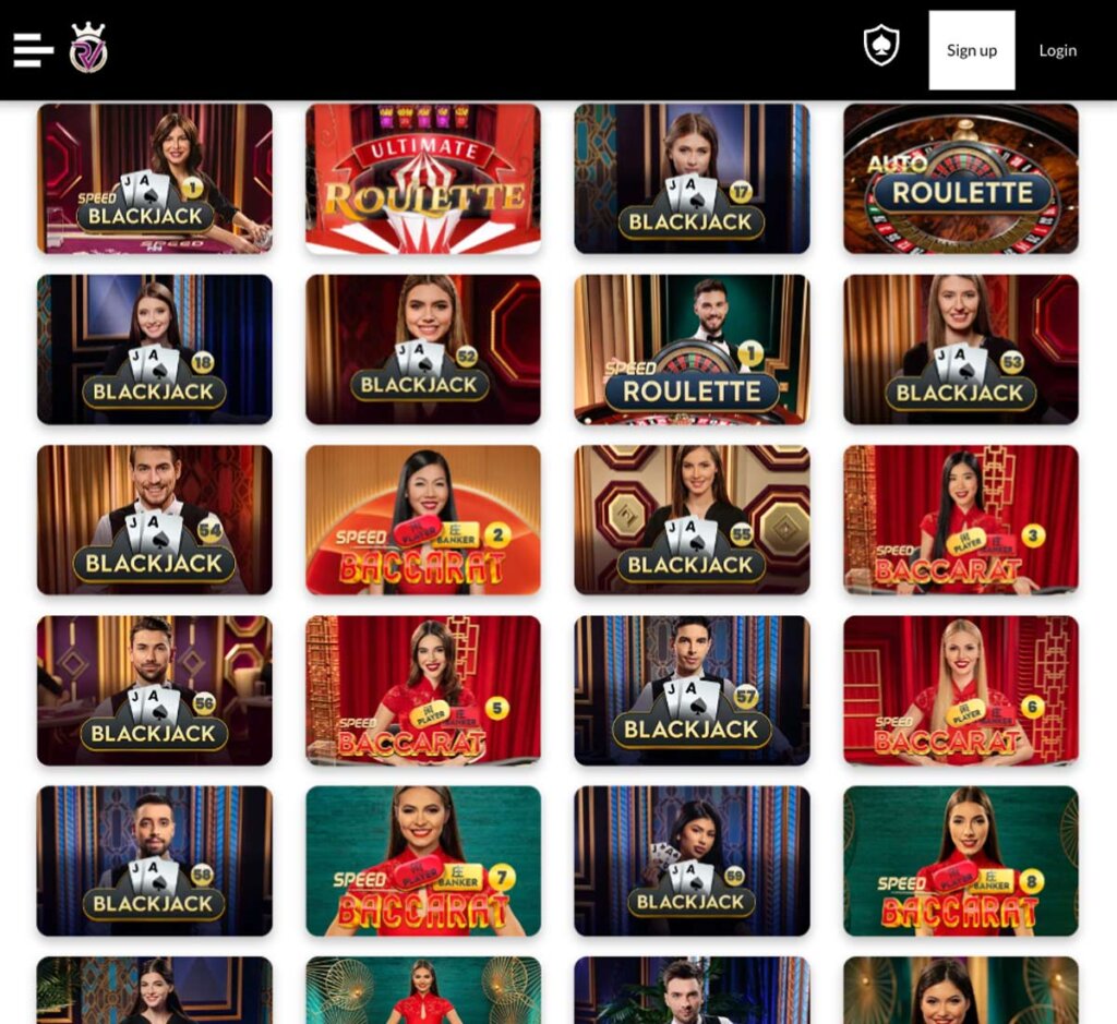 Royal Valley Casino desktop live dealer games screenshot displaying tables including blackjack, roulette and baccarat – tested