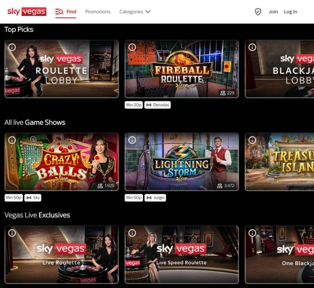 Sky Vegas Casino desktop live dealer games screenshot displaying roulette, blackjack and baccarat tables – tested Sky Vegas Casino desktop live dealer games screenshot displaying roulette, blackjack and baccarat tables – tested