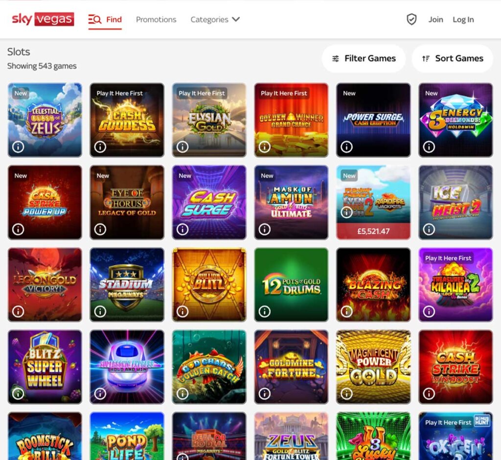 Sky Vegas Casino desktop slots screenshot showing featured games, categories and navigation – tested Sky Vegas Casino desktop slots screenshot showing featured games, categories and navigation – tested