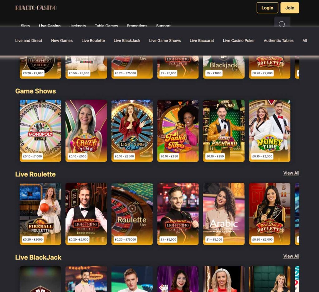 Rialto Casino desktop live casino screenshot showing real-dealer tables including roulette, blackjack and baccarat with lobby navigation - tested Rialto Casino desktop live casino screenshot showing real-dealer tables including roulette, blackjack and baccarat with lobby navigation - tested
