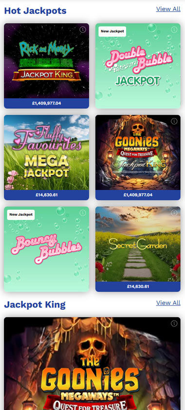 Spin and Win Casino mobile jackpots screenshot showing progressive jackpot games, prize amounts and game tiles on smartphone interface - tested Spin and Win Casino mobile jackpots screenshot showing progressive jackpot games, prize amounts and game tiles on smartphone interface - tested