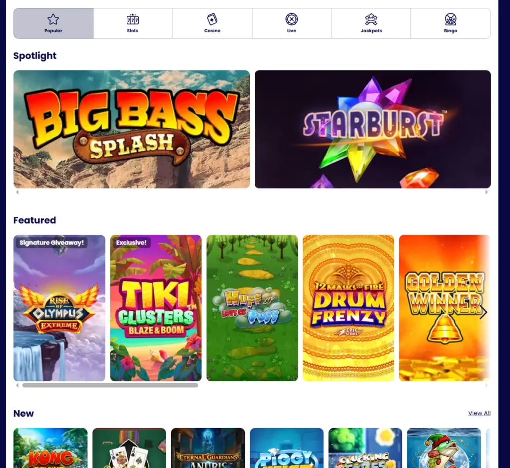 Bingo Games desktop homepage screenshot showing navigation menu, featured bingo rooms and promotional banners - tested